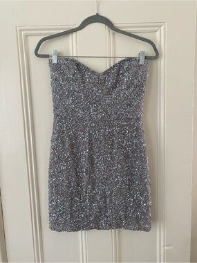 Parker Strapless Sequin Mini Dress in Silver